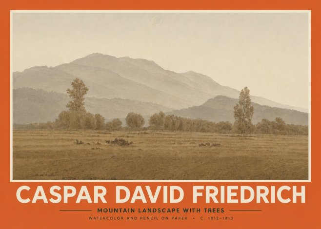 Caspar David Friedrich Mountain Landscape with Trees No5 - Poster