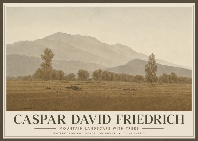 Caspar David Friedrich Mountain Landscape with Trees No6 - Poster