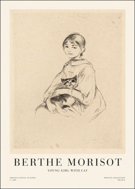 Berthe Morisot Young Girl with Cat No1 - Poster