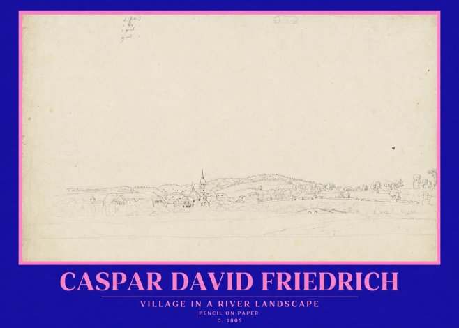 Caspar David Friedrich Village in a River Landscape No2 - Poster