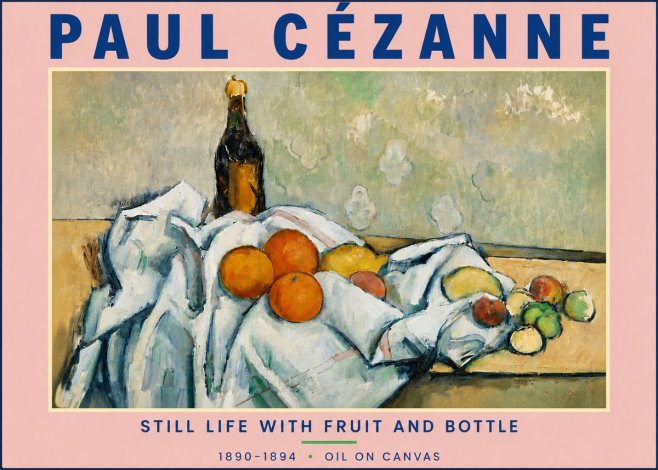 Paul Cézanne Still Life with Fruit and Bottle No4 - Poster