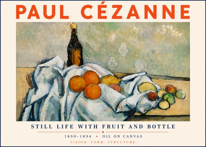 Paul Cézanne Still Life with Fruit and Bottle No6 - Poster