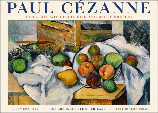 Paul Cézanne Still Life with Fruit Dish and White Drapery No6 - Poster