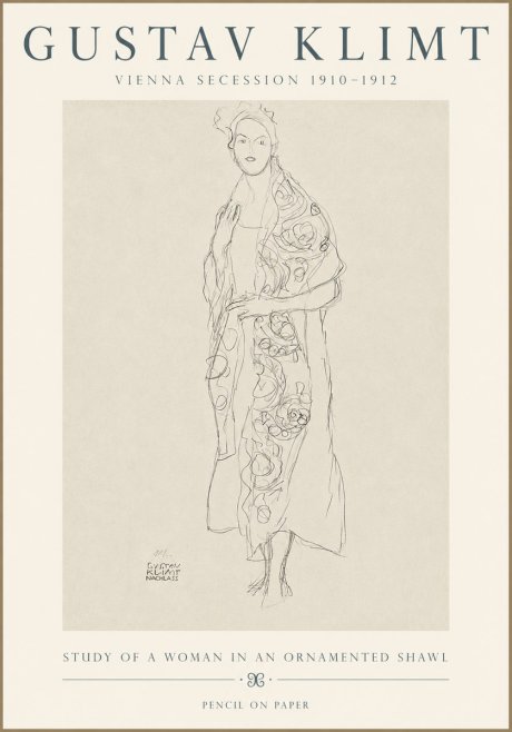 Klimt Study of a Woman in an Ornamented Shawl No3 - Poster