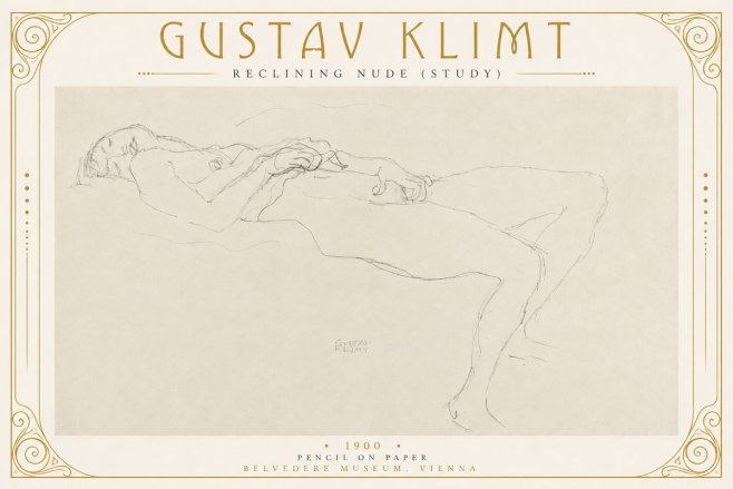 Klimt Reclining Nude (Study) No2 - Poster