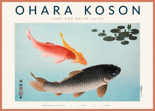 Ohara Koson Carp and Water Lilies No3 - Poster