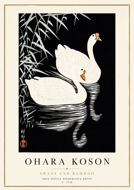 Ohara Koson Swans and Bamboo No5 - Poster