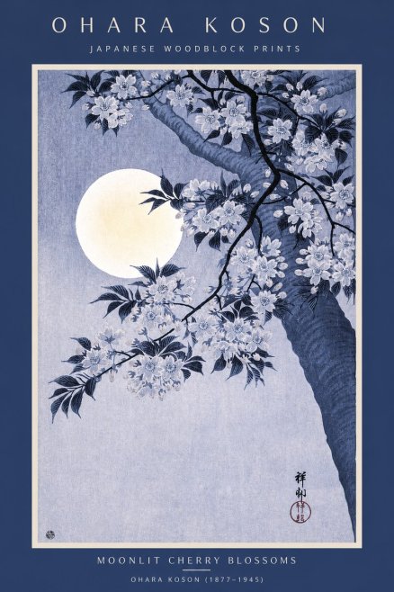 Ohara Koson Moonlit Cherry Blossoms No2 - Poster