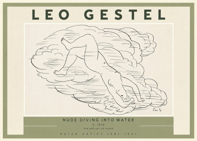 Leo Gestel Nude Diving into Water No2 - Poster