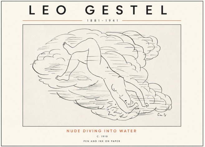 Leo Gestel Nude Diving into Water No3 - Poster