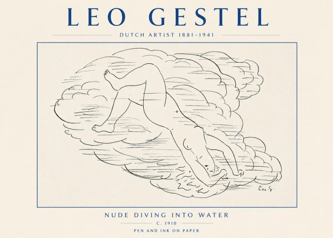 Leo Gestel Nude Diving into Water No4 - Poster
