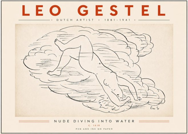 Leo Gestel Nude Diving into Water No5 - Poster