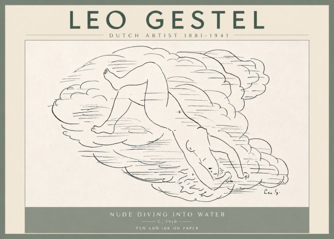 Leo Gestel Nude Diving into Water No6 - Poster
