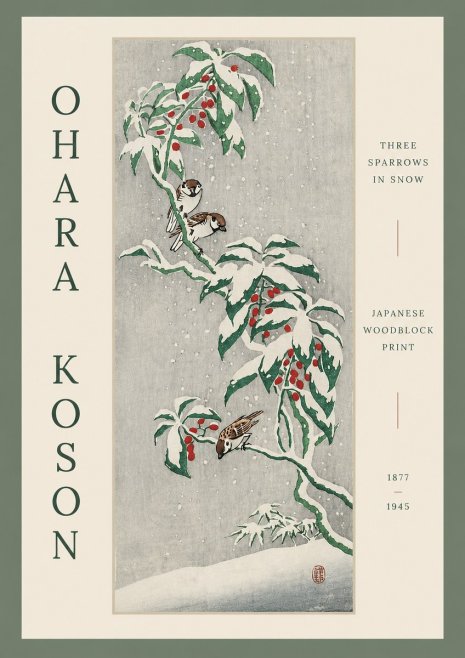 Ohara Koson Three Sparrows in Snow No3 - Poster