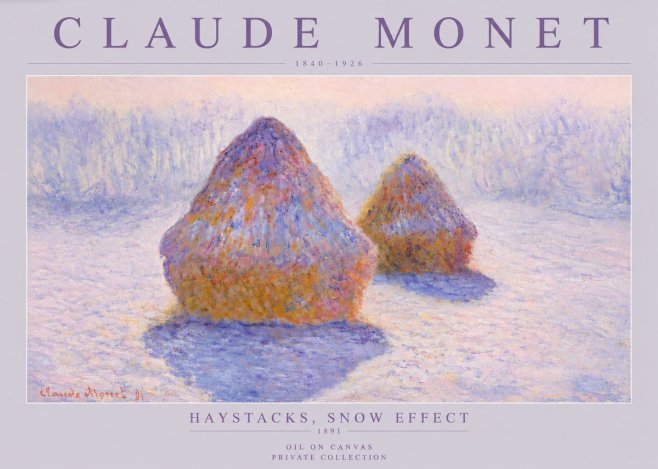 Monet Haystacks, Snow Effect No4 - Poster