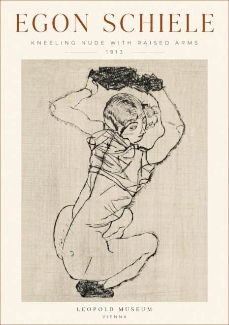 Schiele Kneeling Nude with Raised Arms No3 - Poster