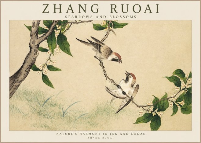 Zhang Ruoai Sparrows and Blossoms No1 - Poster