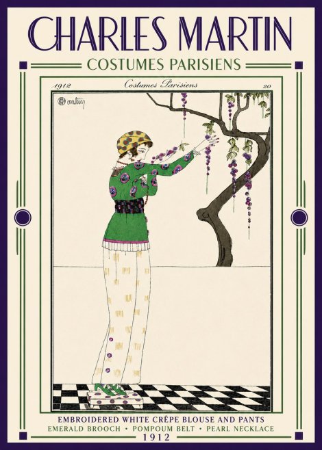 Charles Martin Embroidered White Crêpe Blouse and Pants No5 - Poster