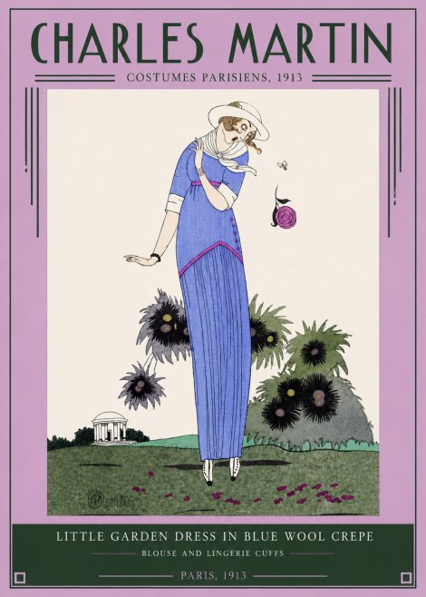 Charles Martin Little Garden Dress in Blue Wool Crepe No2 - Poster