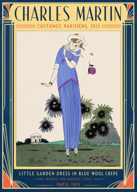 Charles Martin Little Garden Dress in Blue Wool Crepe No3 - Poster