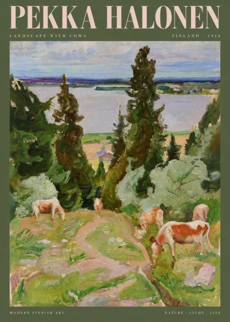 Pekka Halonen Landscape with Cows No2 - Poster