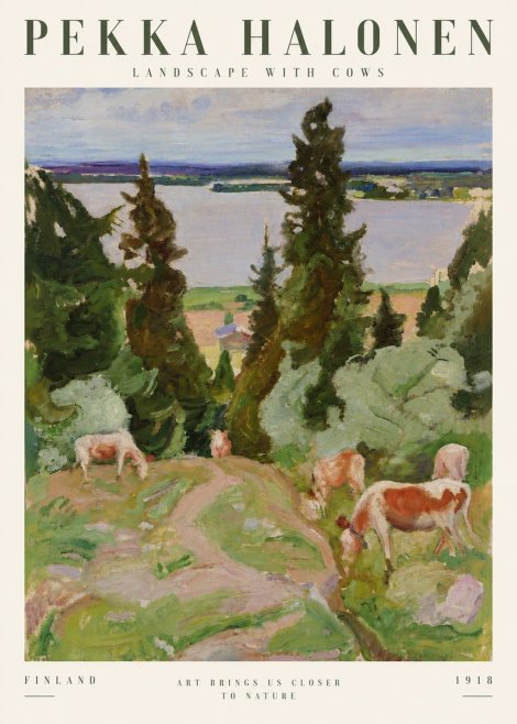 Pekka Halonen Landscape with Cows No4 - Poster