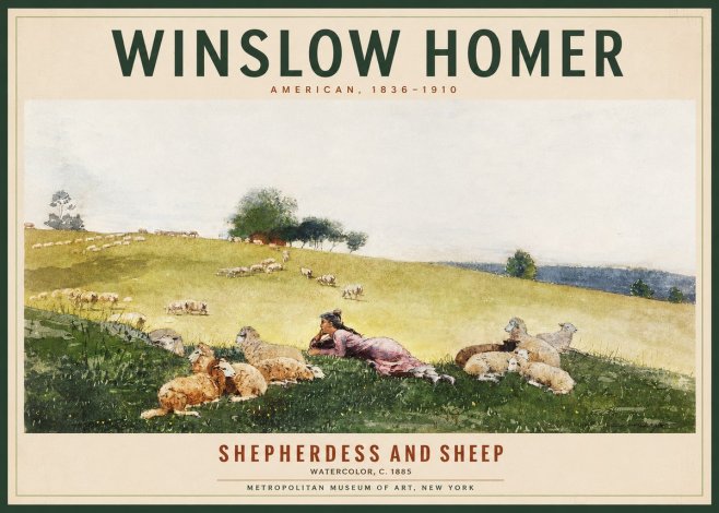 Winslow Homer Shepherdess and Sheep No2 - Poster