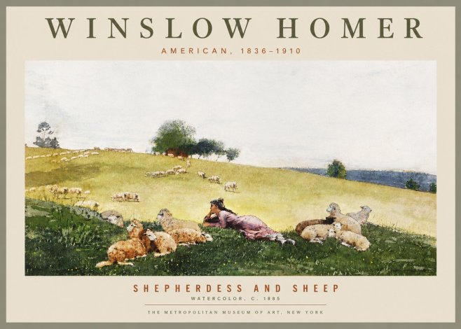 Winslow Homer Shepherdess and Sheep No4 - Poster