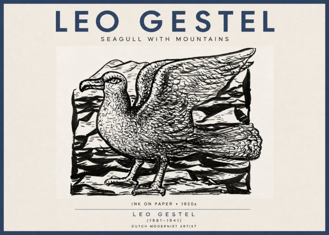 Leo Gestel Seagull with Mountains No4 - Poster