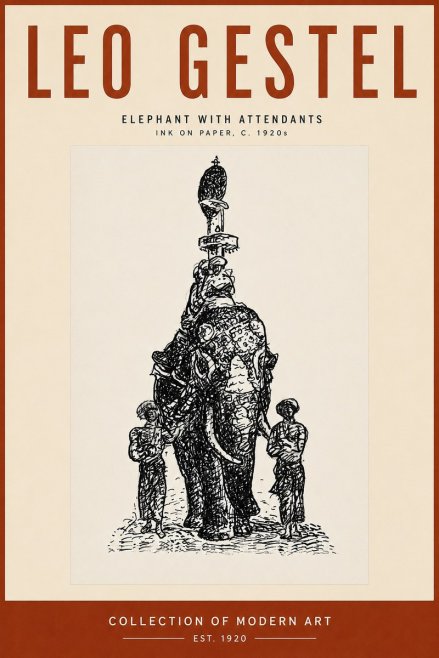 Leo Gestel Elephant with Attendants No4 - Poster