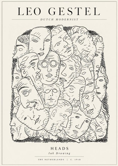 Leo Gestel Heads Ink Drawing No1 - Poster