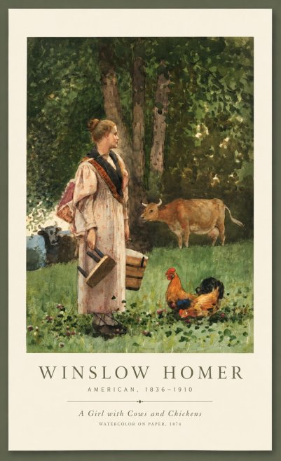 Winslow Homer A Girl with Cows and Chickens No1 - Poster