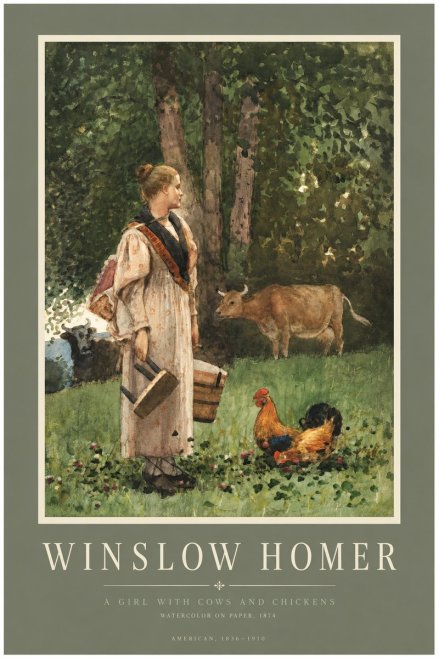 Winslow Homer A Girl with Cows and Chickens No3 - Poster