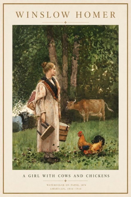 Winslow Homer A Girl with Cows and Chickens No4 - Poster