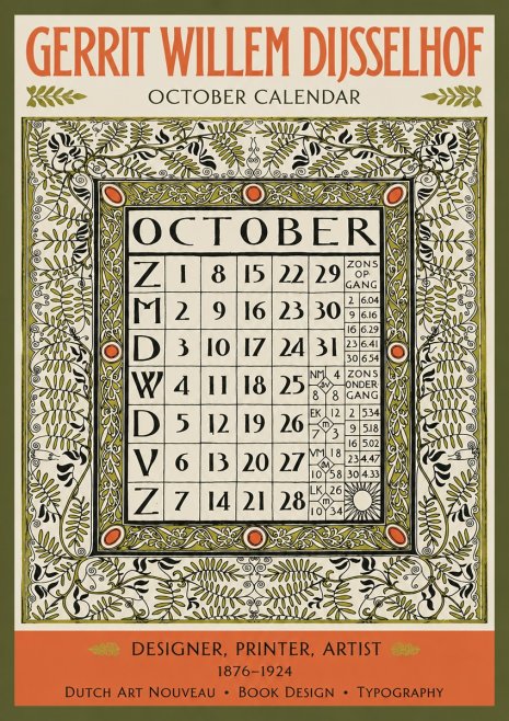 Gerrit Willem Dijsselhof October - Calendar Page No3 - Poster