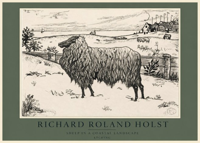 Richard Roland Holst Sheep in a Coastal Landscape No3 - Poster