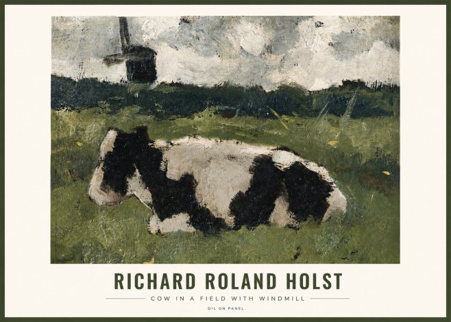 Richard Roland Holst Cow in a Field with Windmill No2 - Poster