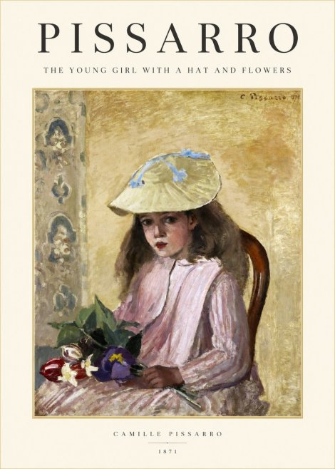 Pissarro The Young Girl with a Hat and Flowers No1 - Poster