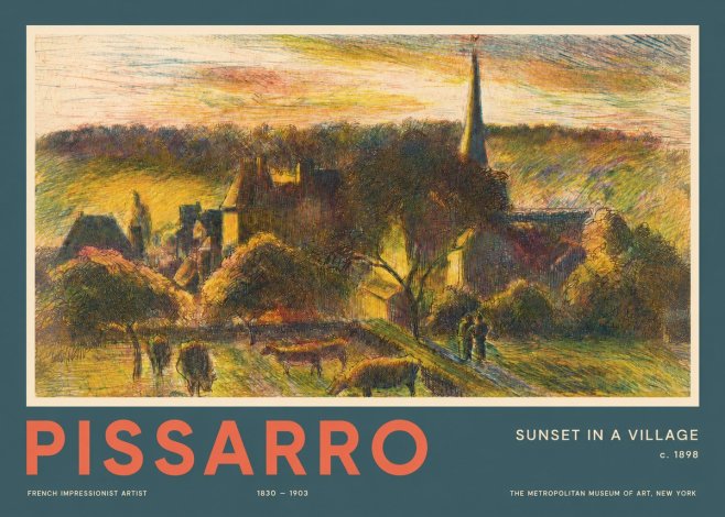 Pissarro Sunset in a Village No2 - Poster