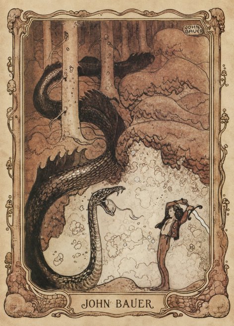 John Bauer The Boy and the Serpent No1 - Poster