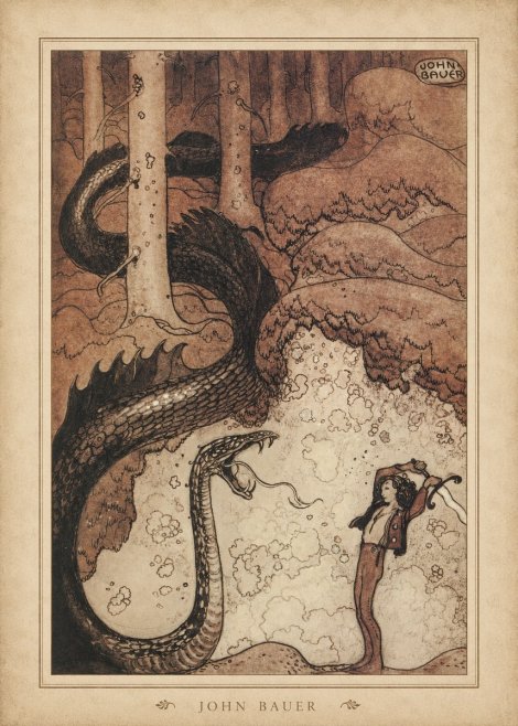 John Bauer The Boy and the Serpent No4 - Poster