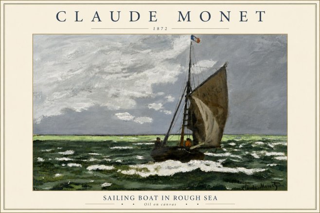 Monet Sailing Boat in Rough Sea No5 - Poster