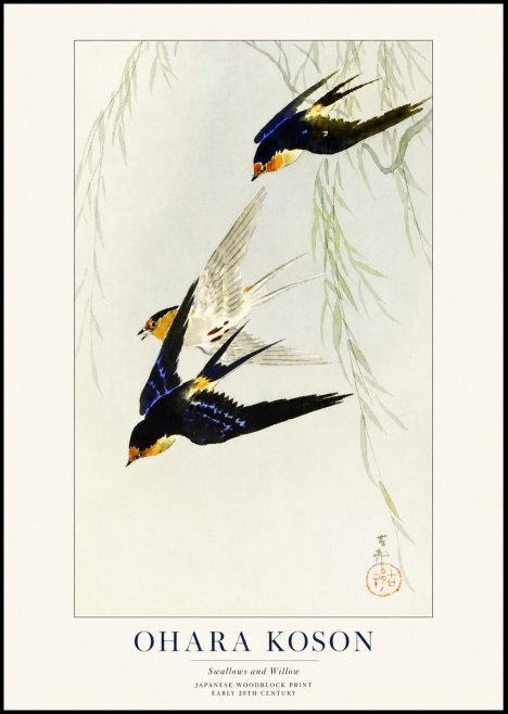 Ohara Koson Swallows and Willow I No1 - Poster