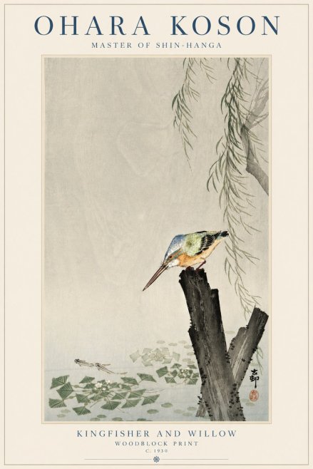 Ohara Koson Kingfisher and Willow No5 - Poster