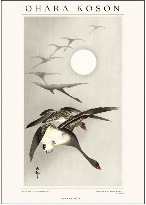 Ohara Koson Wild Geese in Moonlight I No1 - Poster
