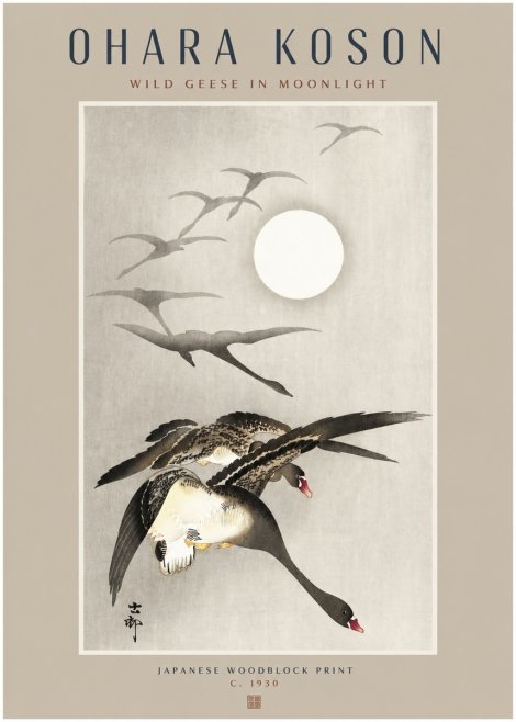 Ohara Koson Wild Geese in Moonlight I No2 - Poster