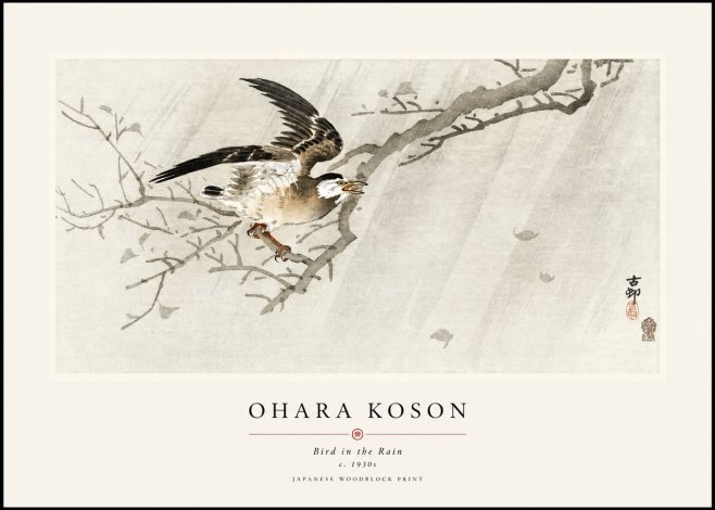 Ohara Koson Bird in the Rain No1 - Poster