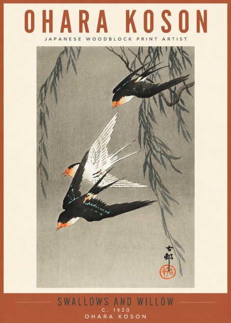Ohara Koson Swallows and Willow II No3 - Poster