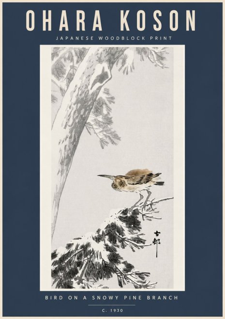 Ohara Koson Bird on a Snowy Pine Branch No5 - Poster