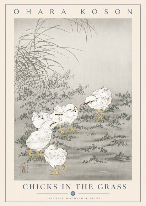 Ohara Koson Chicks in the Grass No2 - Poster